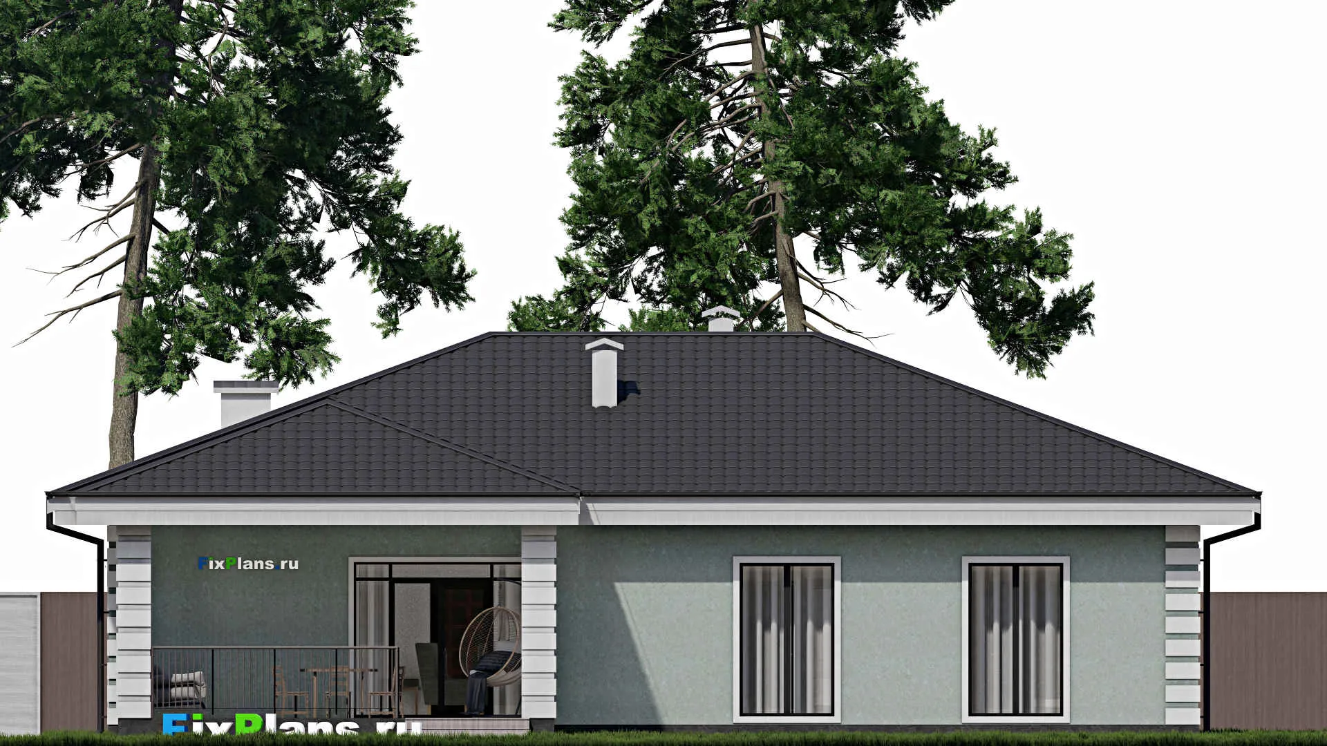 F-0935 - Проект одноэтажного дома 12 на 17, площадью 190 м² с террасой и 3 спальнями