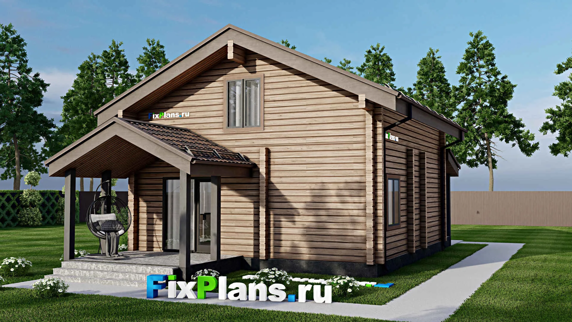 F-7640 - Проект дома с мансардой 9 на 11, площадью 150 м² с террасой и 2 спальнями