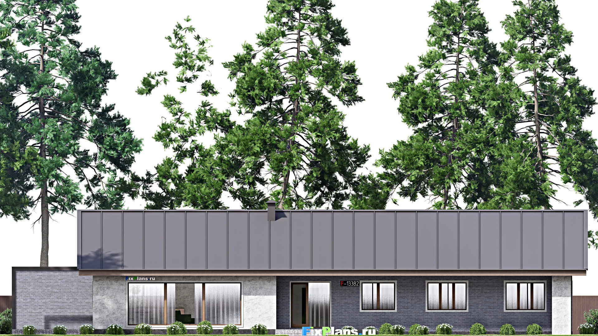 F-13382 - Проект одноэтажного дома 14 на 30, площадью 290 м² с террасой и 4 спальнями