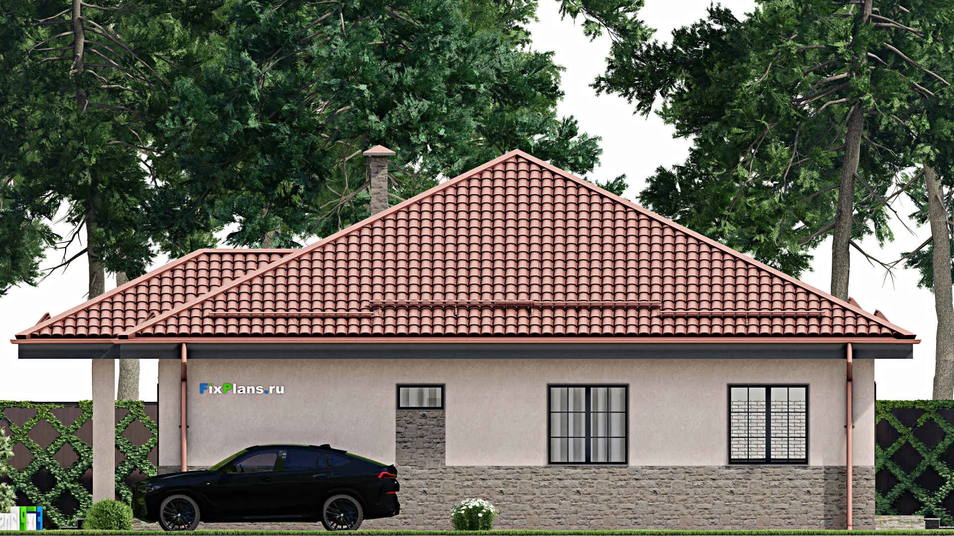 F-5399 - Проект одноэтажного дома 13 на 13, площадью 150 м² с 4 спальнями