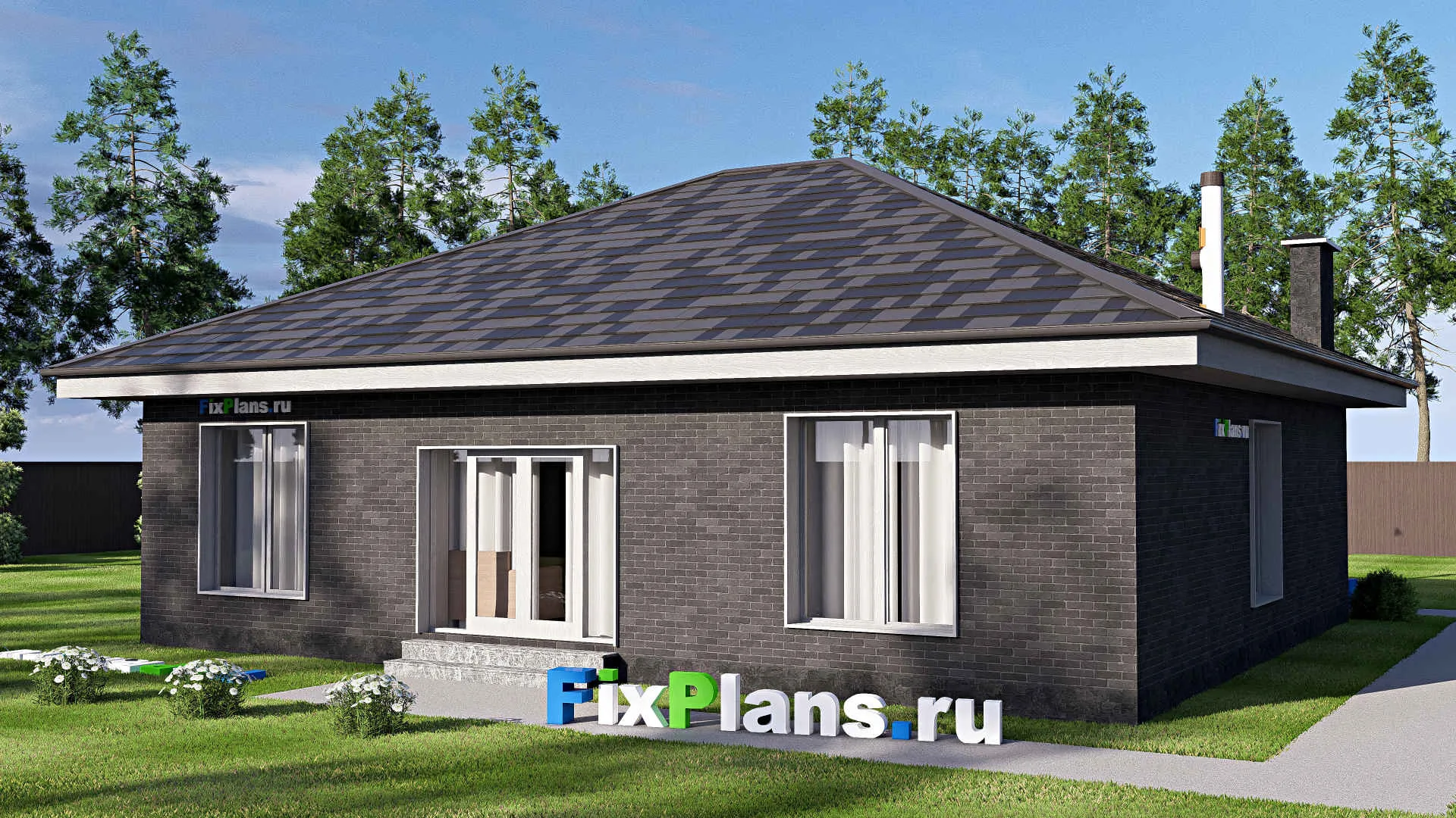 F-19844 - Проект одноэтажного дома 13 на 13, площадью 120 м² с 3 спальнями