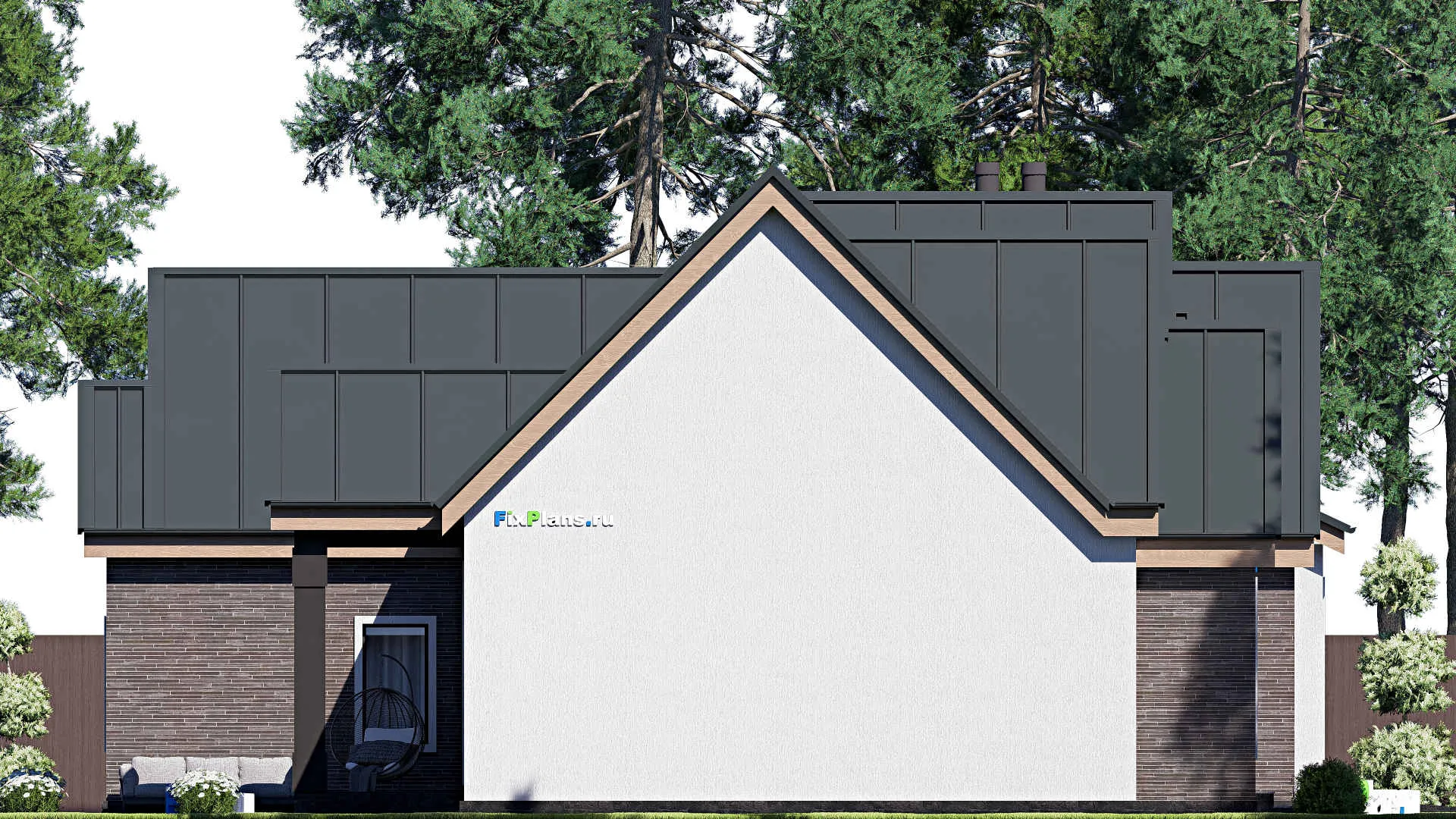 F-20672 - Проект одноэтажного дома 16 на 27, площадью 270 м² с террасой, гаражом на 2 машины и 3 спальнями