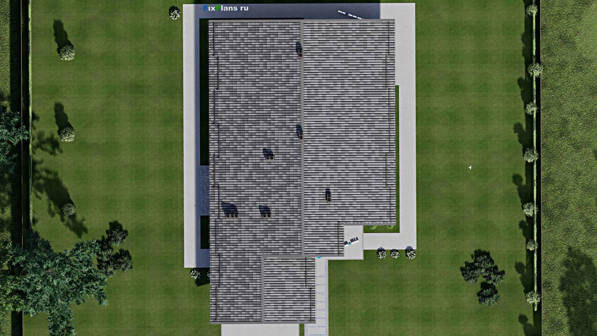 F-6236 - Проект одноэтажного дома 15 на 20, площадью 230 м² с террасой, баней и 2 спальнями