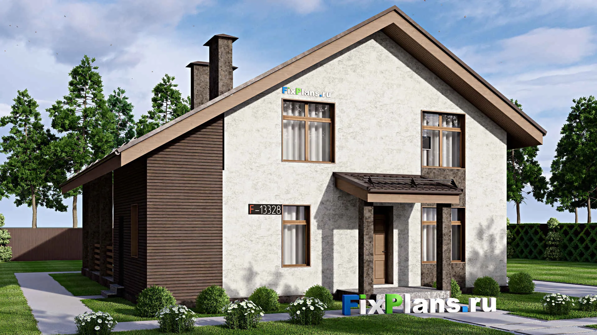 F-13328 - Проект дома с мансардой 12 на 16, площадью 220 м² с террасой, балконом и 3 спальнями