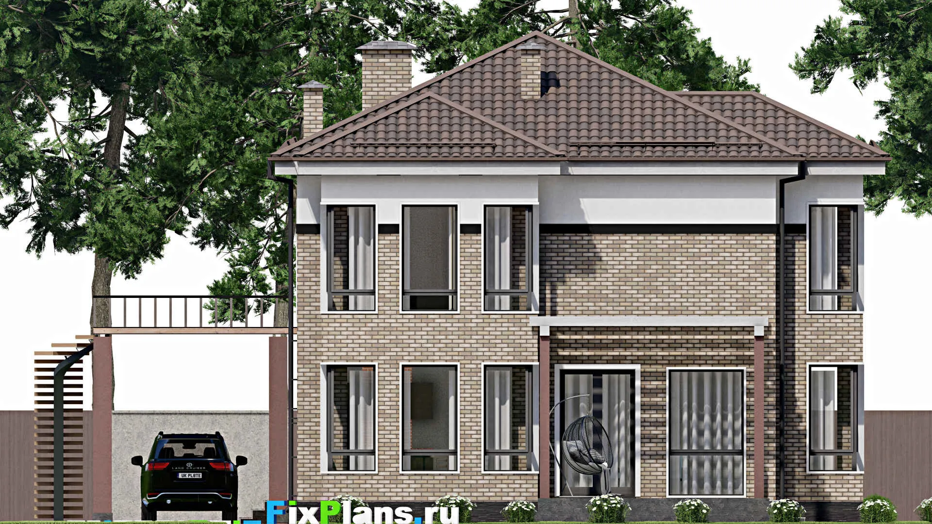 F-12176 - Проект двухэтажного дома 16 на 18, площадью 270 м² с террасой, балконом и 4 спальнями