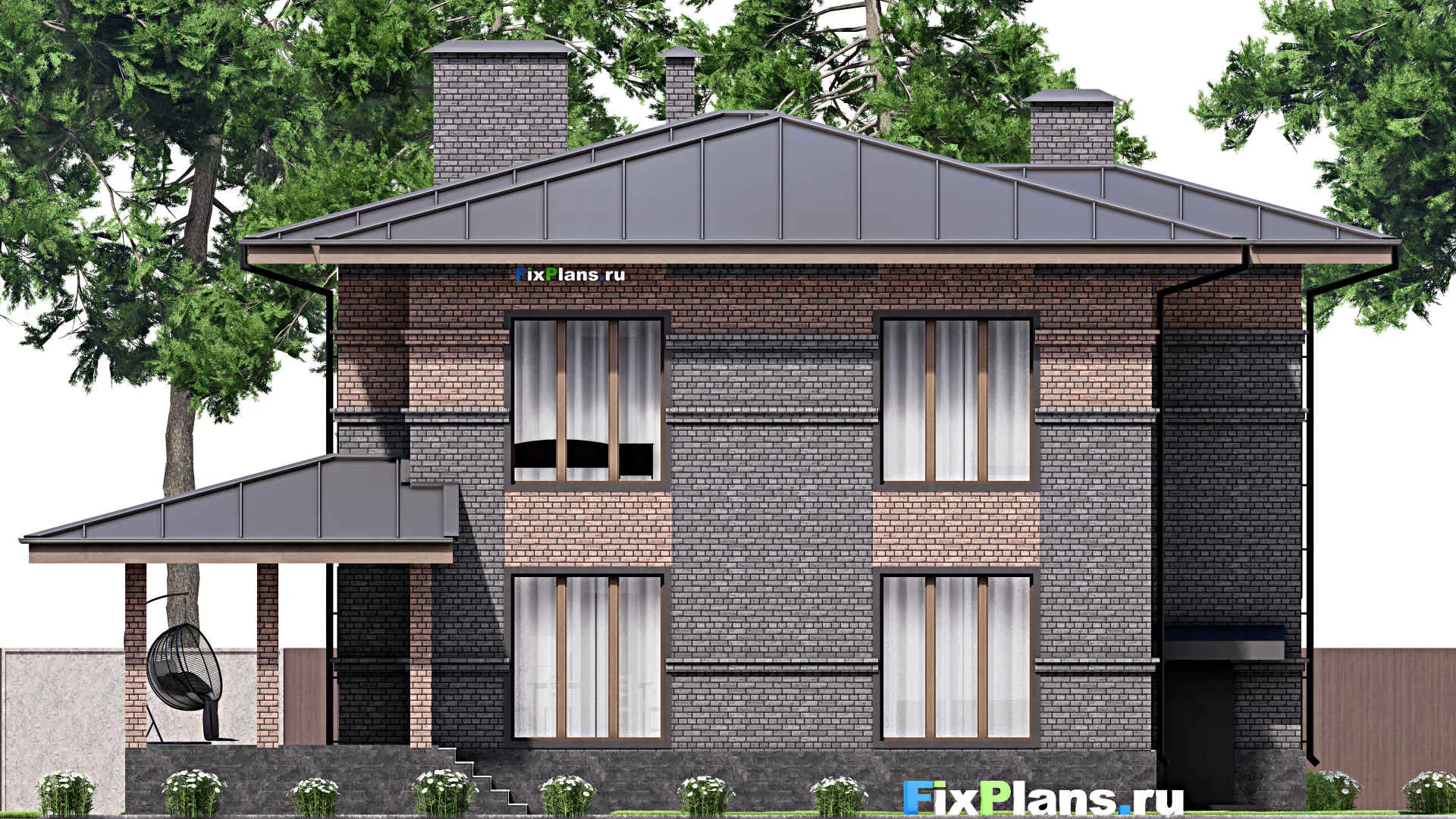 F-14399 - Проект двухэтажного дома 17 на 17, площадью 260 м² с террасой и 4 спальнями