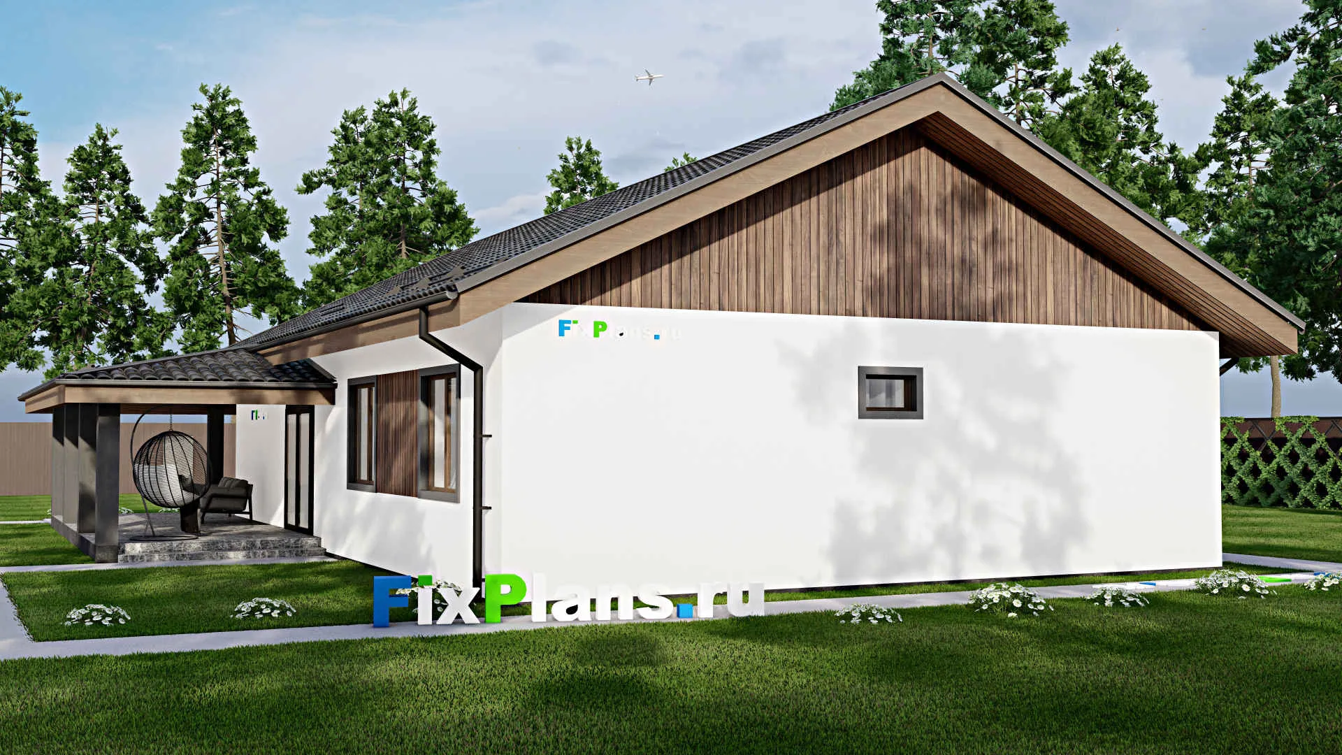 F-5039 - Проект одноэтажного дома 11 на 17, площадью 180 м² с террасой и 3 спальнями