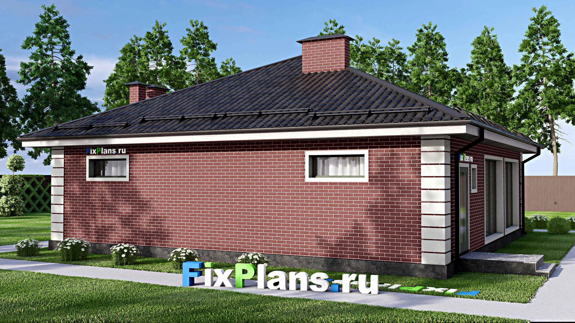 F-15758 - Проект бани 14 на 15, площадью 130 м² с комнатой отдыха, терассой и санузлом