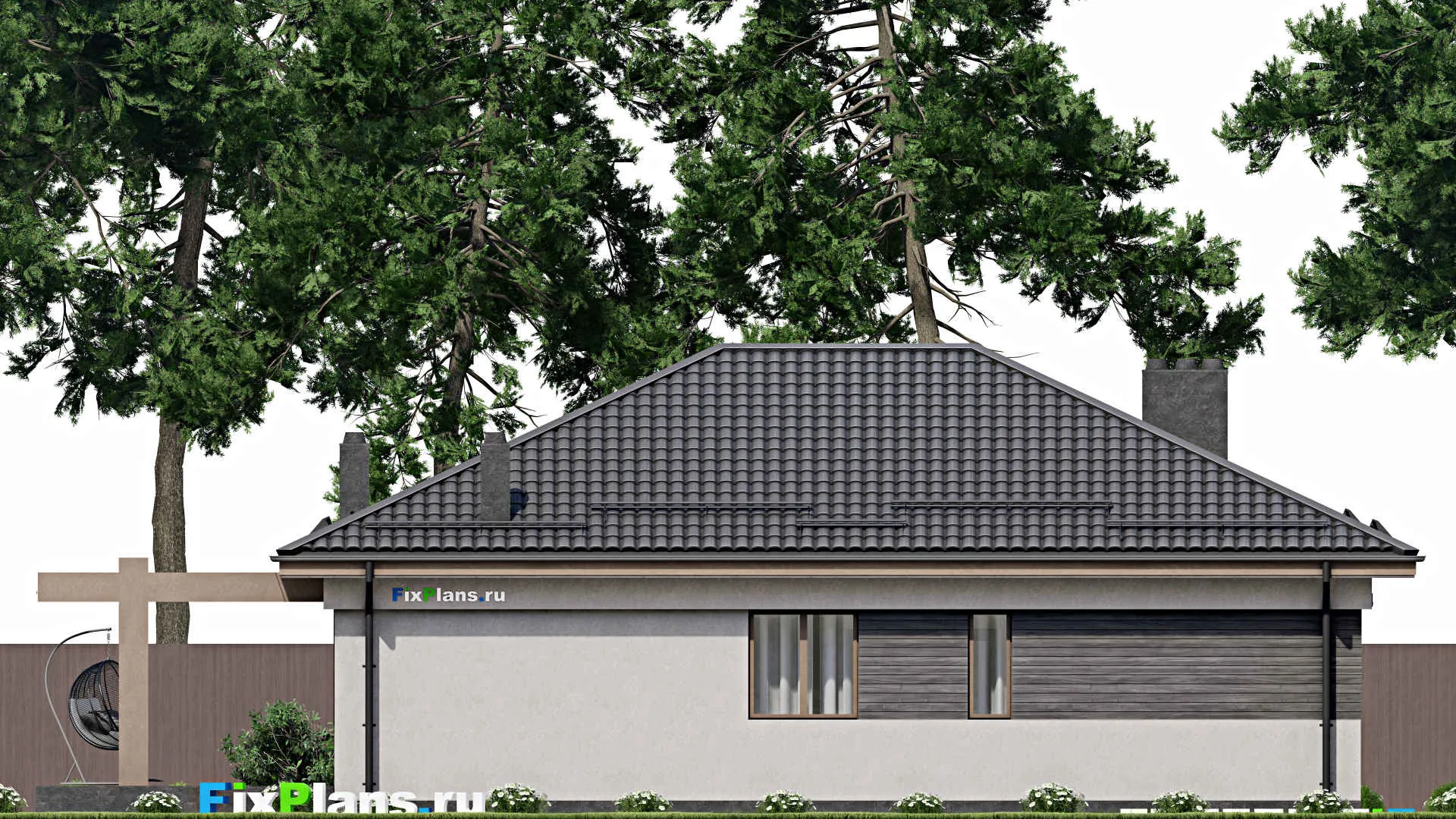 F-3725 - Проект одноэтажного дома 11 на 14, площадью 170 м² с террасой и 3 спальнями