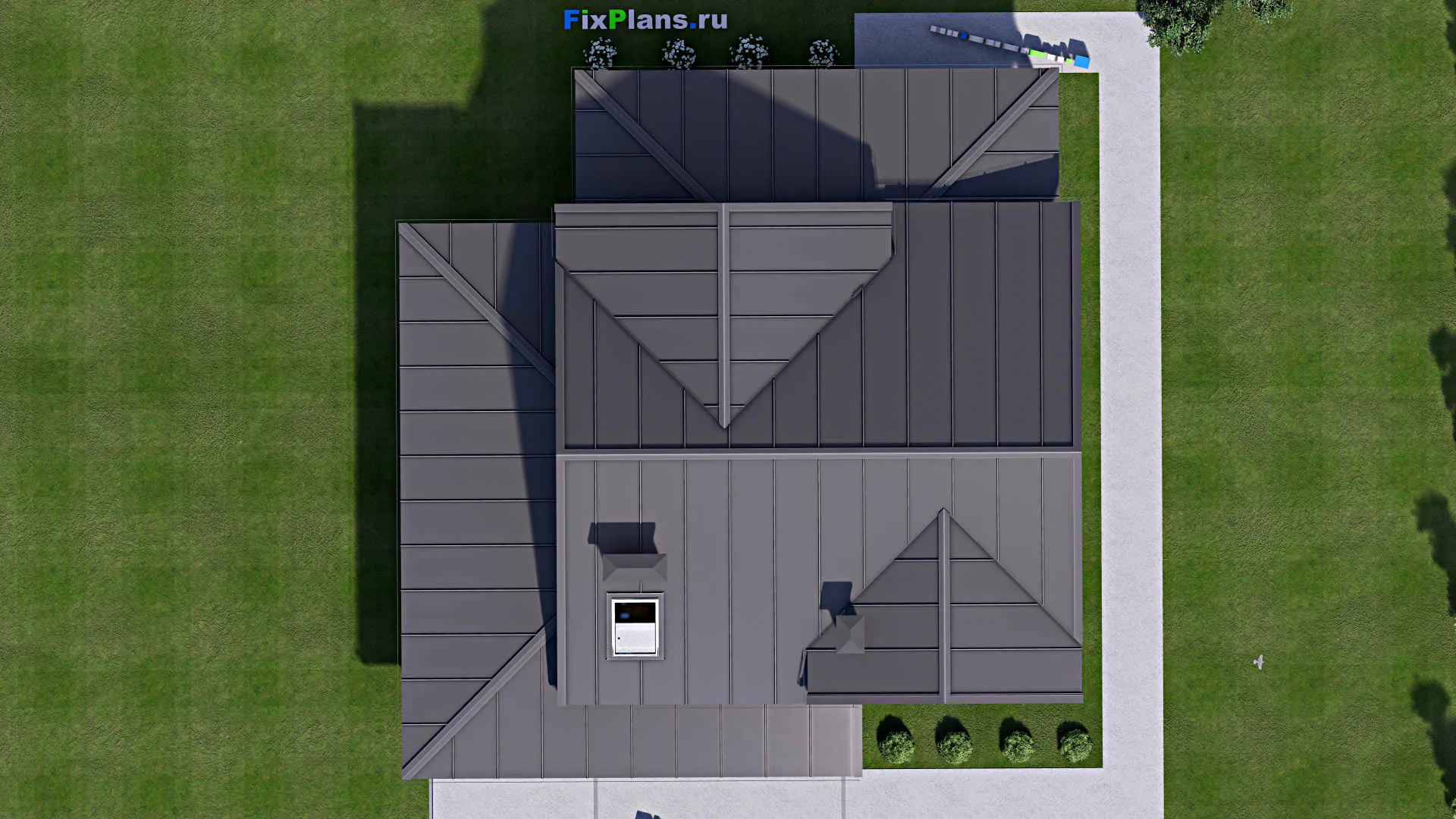 F-13697 - Проект дома с мансардой 16 на 17, площадью 280 м² с террасой, гаражом на 1 машину и 4 спальнями