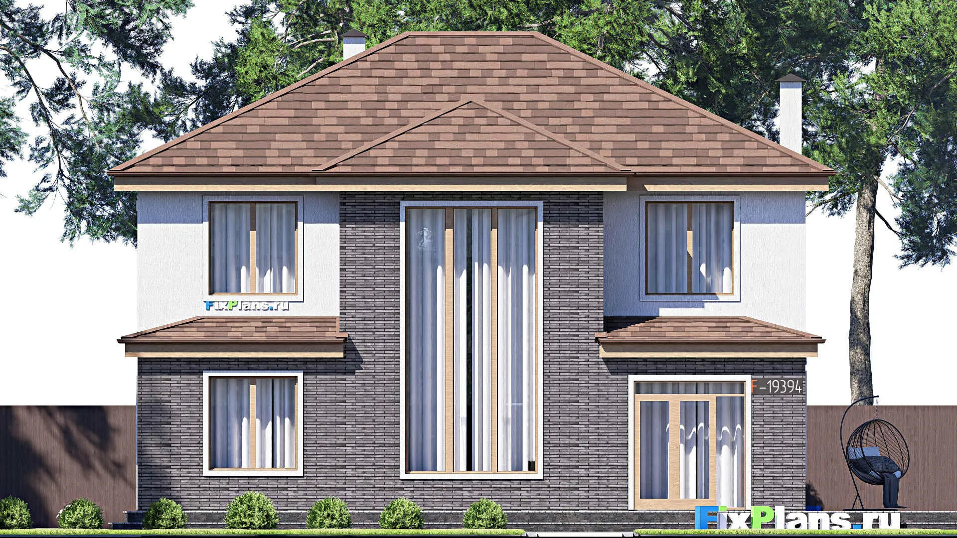 F-19394 - Проект двухэтажного дома 13 на 17, площадью 260 м² с террасой и 6 спальнями