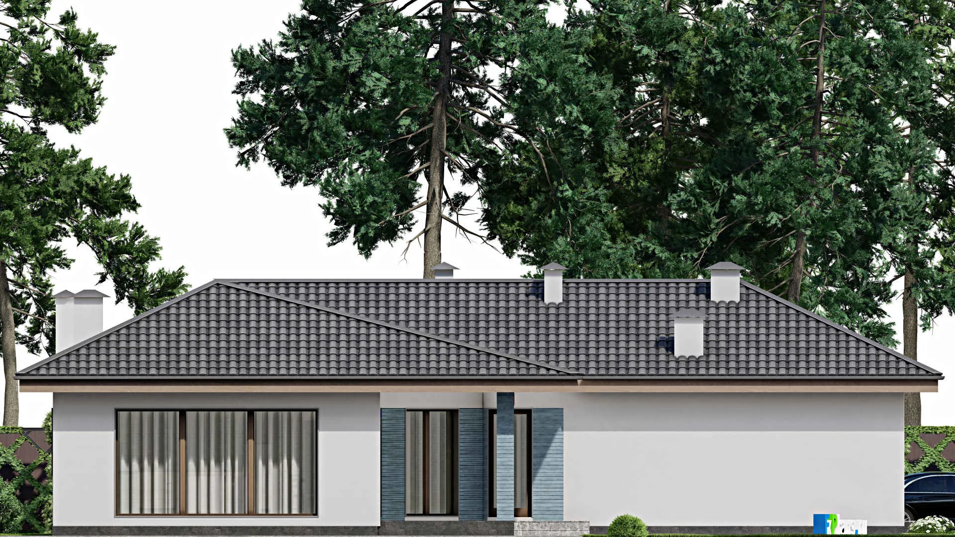 F-12347 - Проект бани 19 на 19, площадью 200 м² с терассой, 4 санузлами и спальней