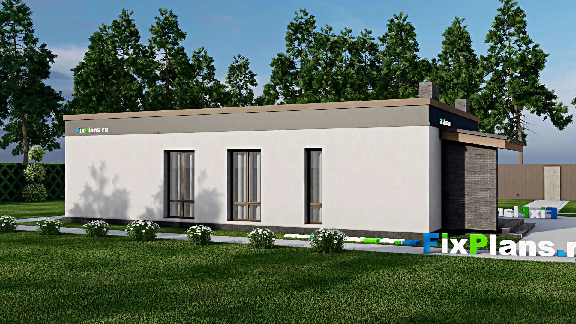 F-7973 - Проект одноэтажного дома 9 на 16, площадью 100 м² с террасой и 3 спальнями