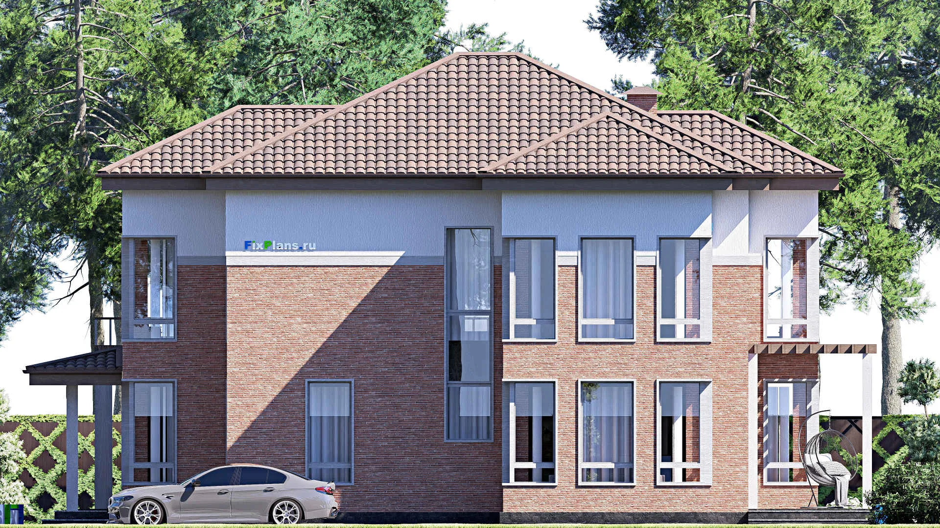 F-18926 - Проект двухэтажного дома 16 на 18, площадью 310 м² с террасой, балконом и 4 спальнями