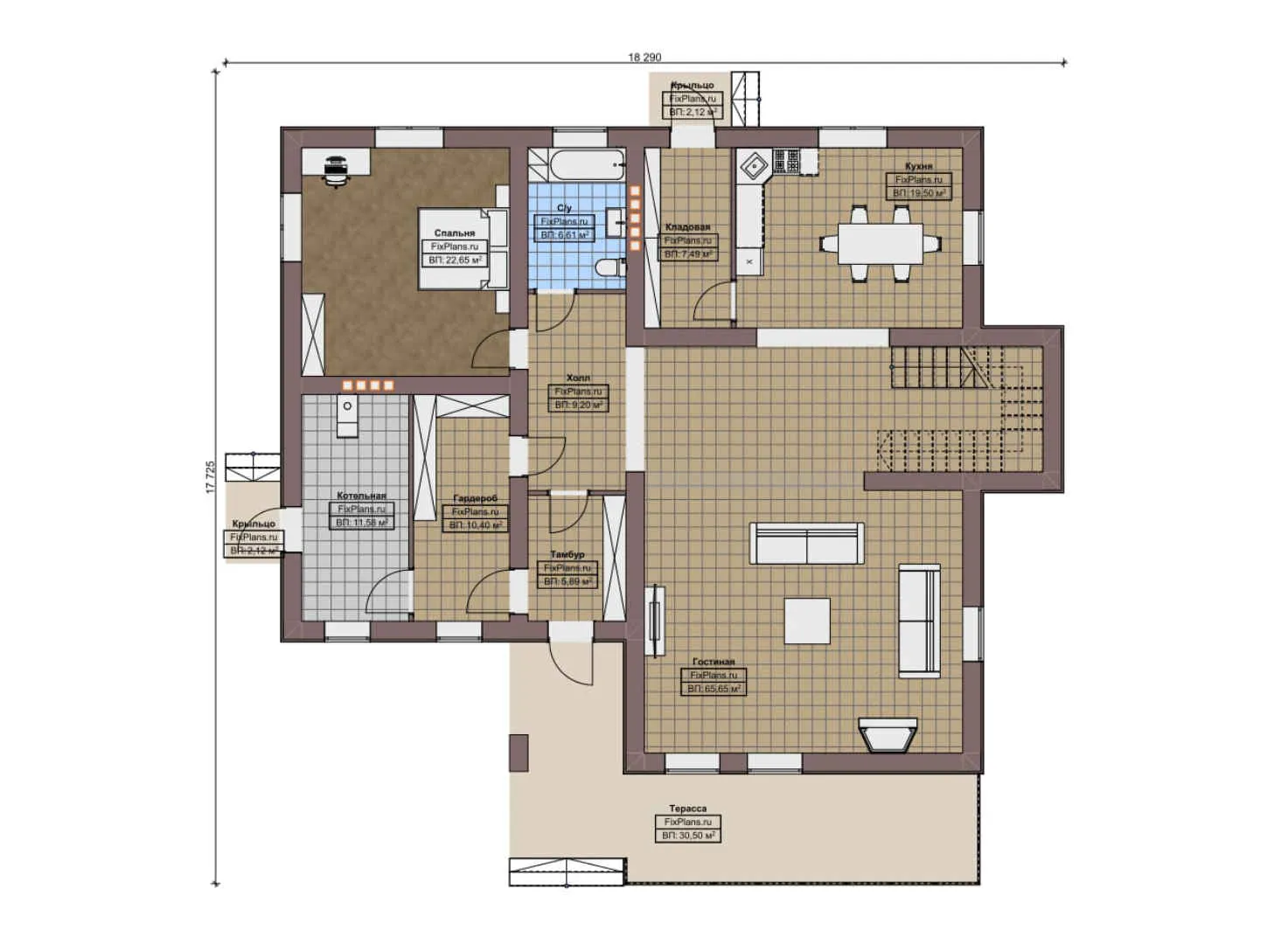 F-10556 - Планы двухэтажного дома 18 на 19, площадью 360 м² с террасой, балконом и 5 спальнями