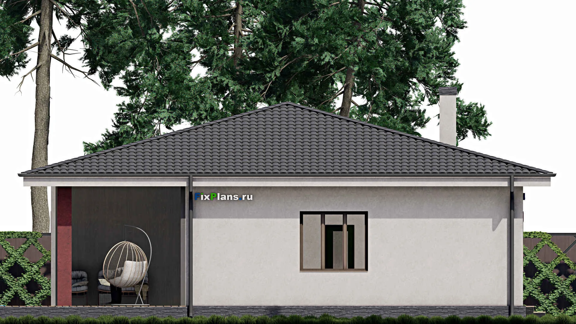 F-0350 - Проект одноэтажного дома 13 на 18, площадью 220 м² с террасой, гаражом на 1 машину и 3 спальнями