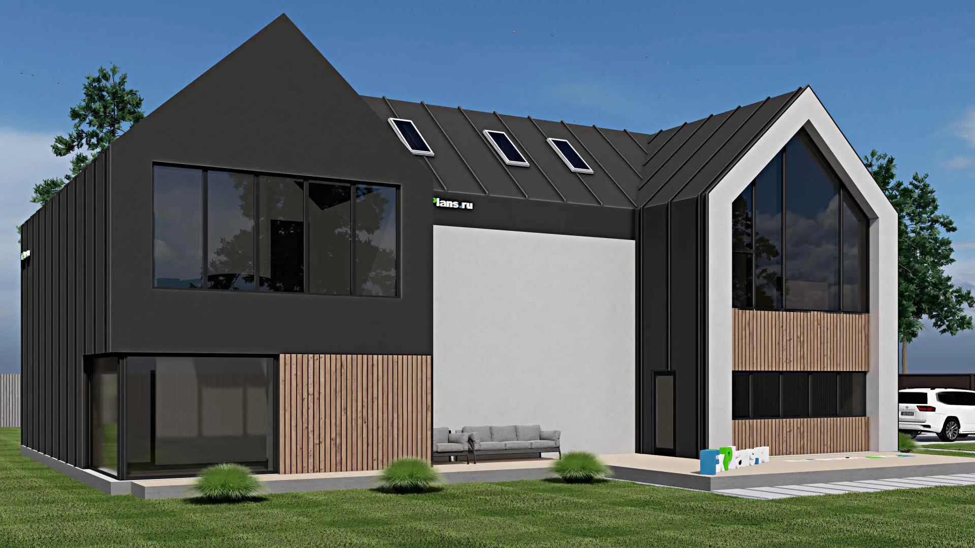 F-0368 - Проект дома с мансардой 15 на 20, площадью 330 м² с террасой и 4 спальнями