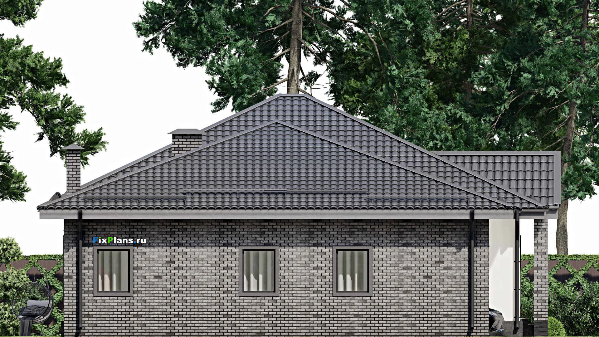 F-3644 - Проект одноэтажного дома 14 на 19, площадью 200 м² с гаражом на 2 машины и 3 спальнями