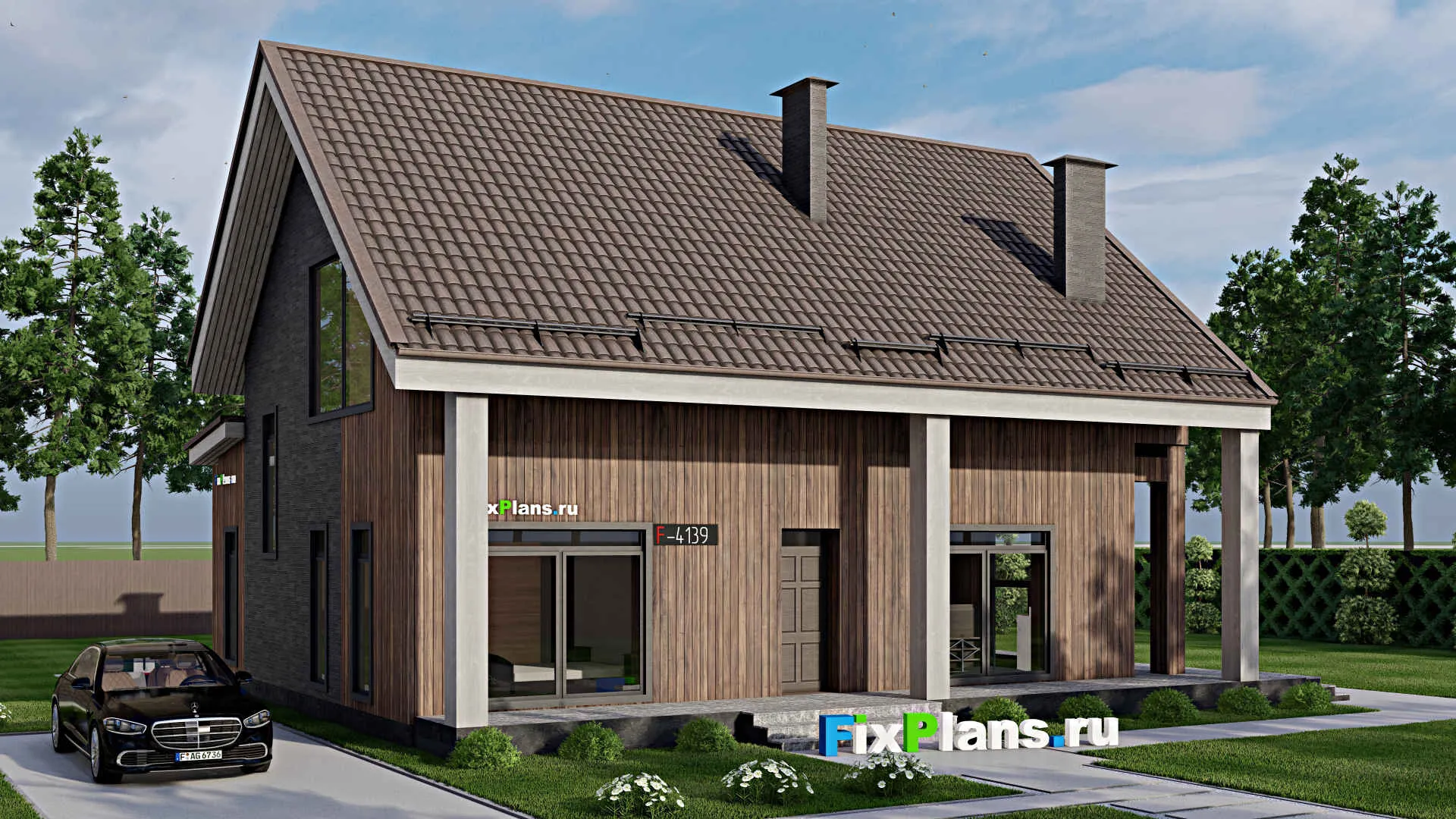 F-4139 - Проект дома с мансардой 11 на 15, площадью 210 м² с террасой, балконом и 3 спальнями