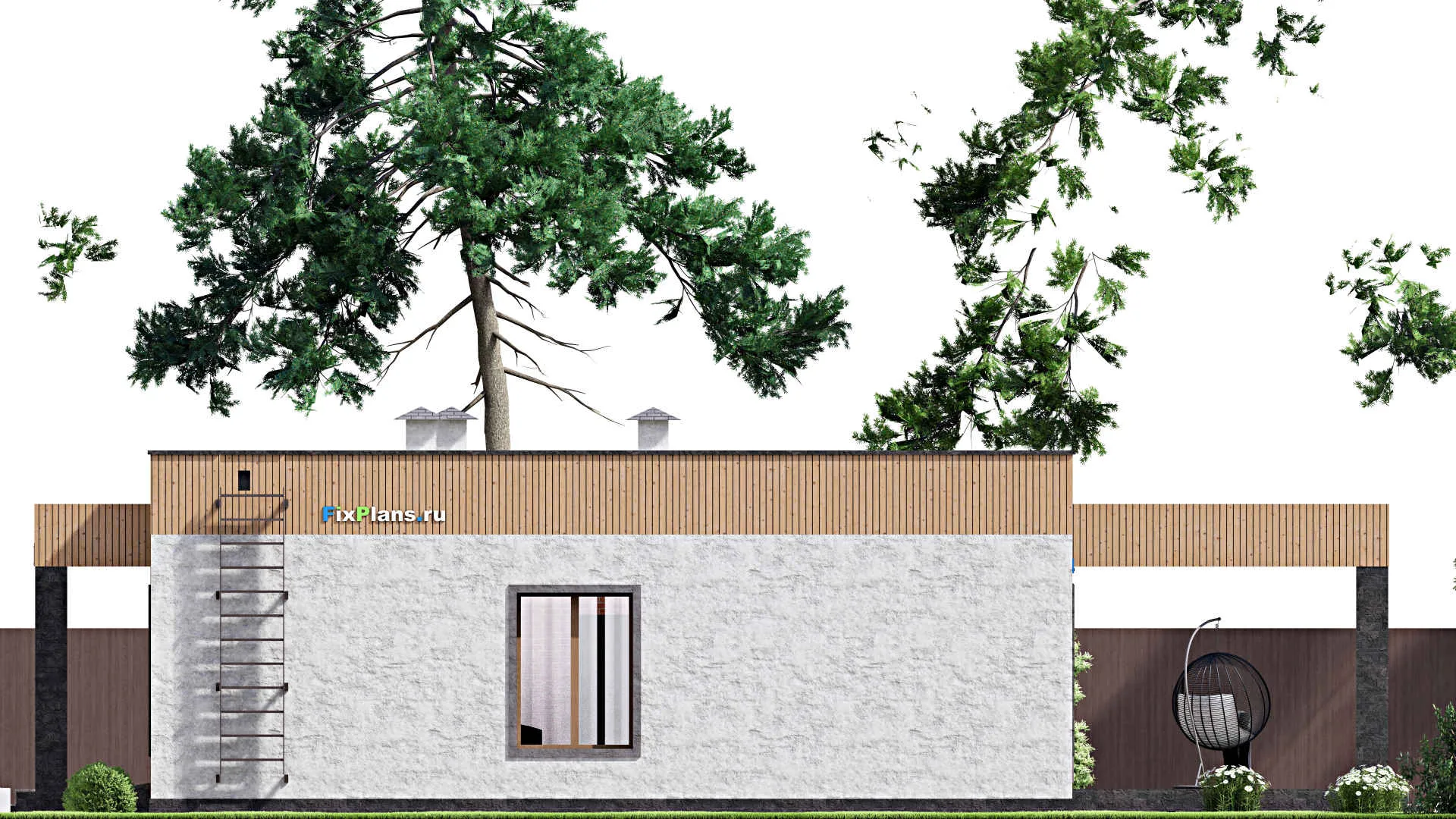 F-15200 - Проект одноэтажного дома 14 на 17, площадью 150 м² с террасой, гаражом на 1 машину и 4 спальнями