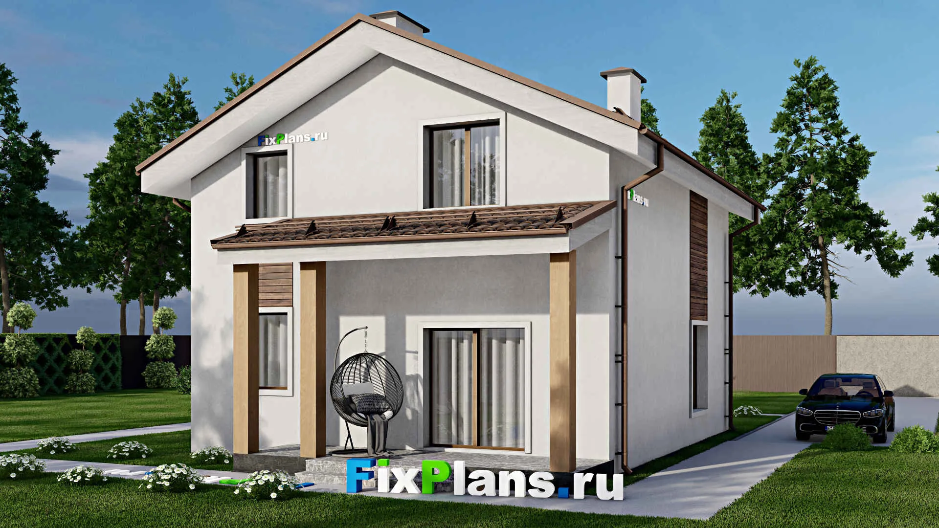 F-8504 - Проект дома с мансардой 9 на 13, площадью 140 м² с террасой, балконом и 3 спальнями