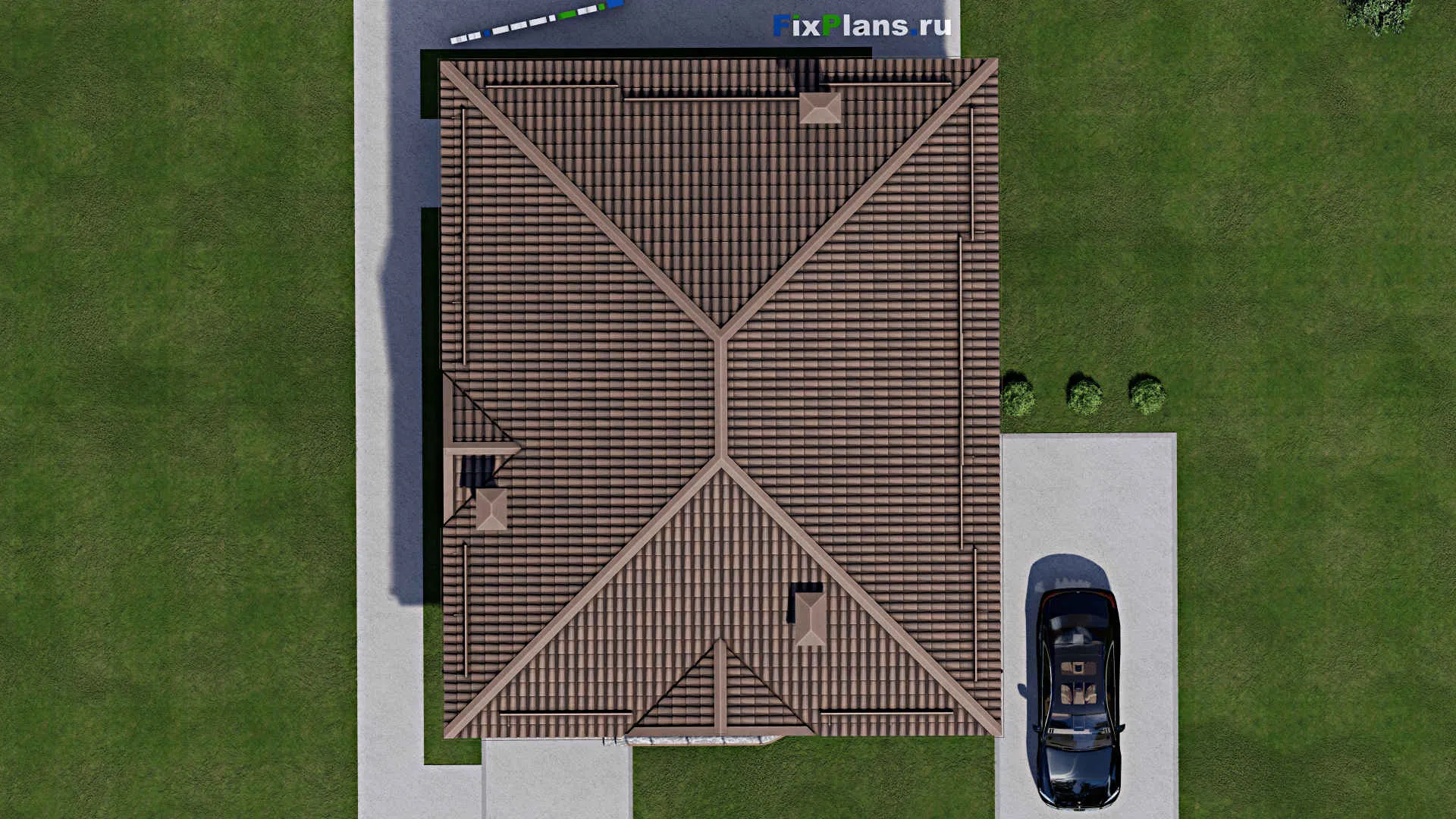 F-10151 - Проект одноэтажного дома 11 на 15, площадью 130 м² с террасой, баней и 3 спальнями