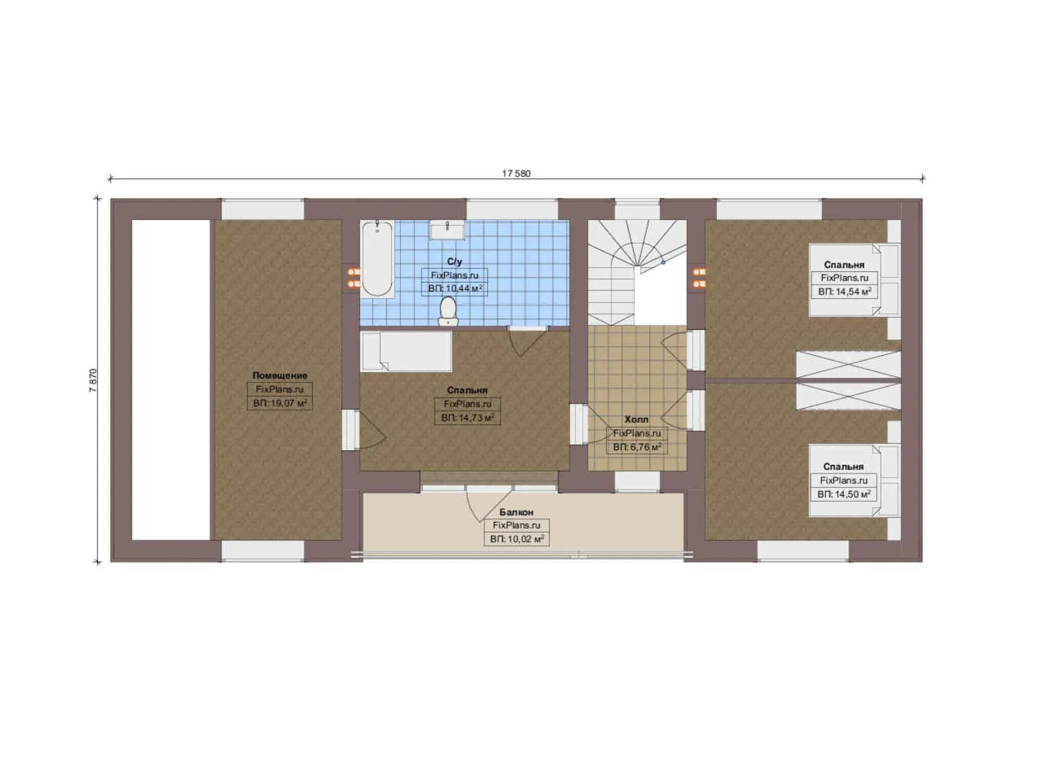 F-13094 - Планы дома с мансардой 12 на 18, площадью 230 м² с террасой, балконом, гаражом на 1 машину и 4 спальнями
