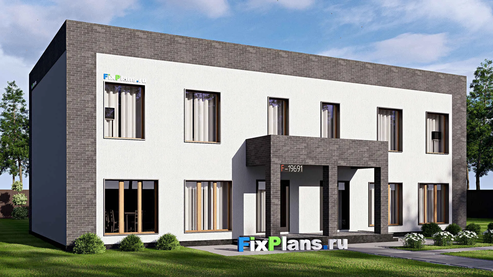 F-19691 - Проект двухэтажного дома 12 на 20, площадью 310 м² с баней, бассейном и 4 спальнями