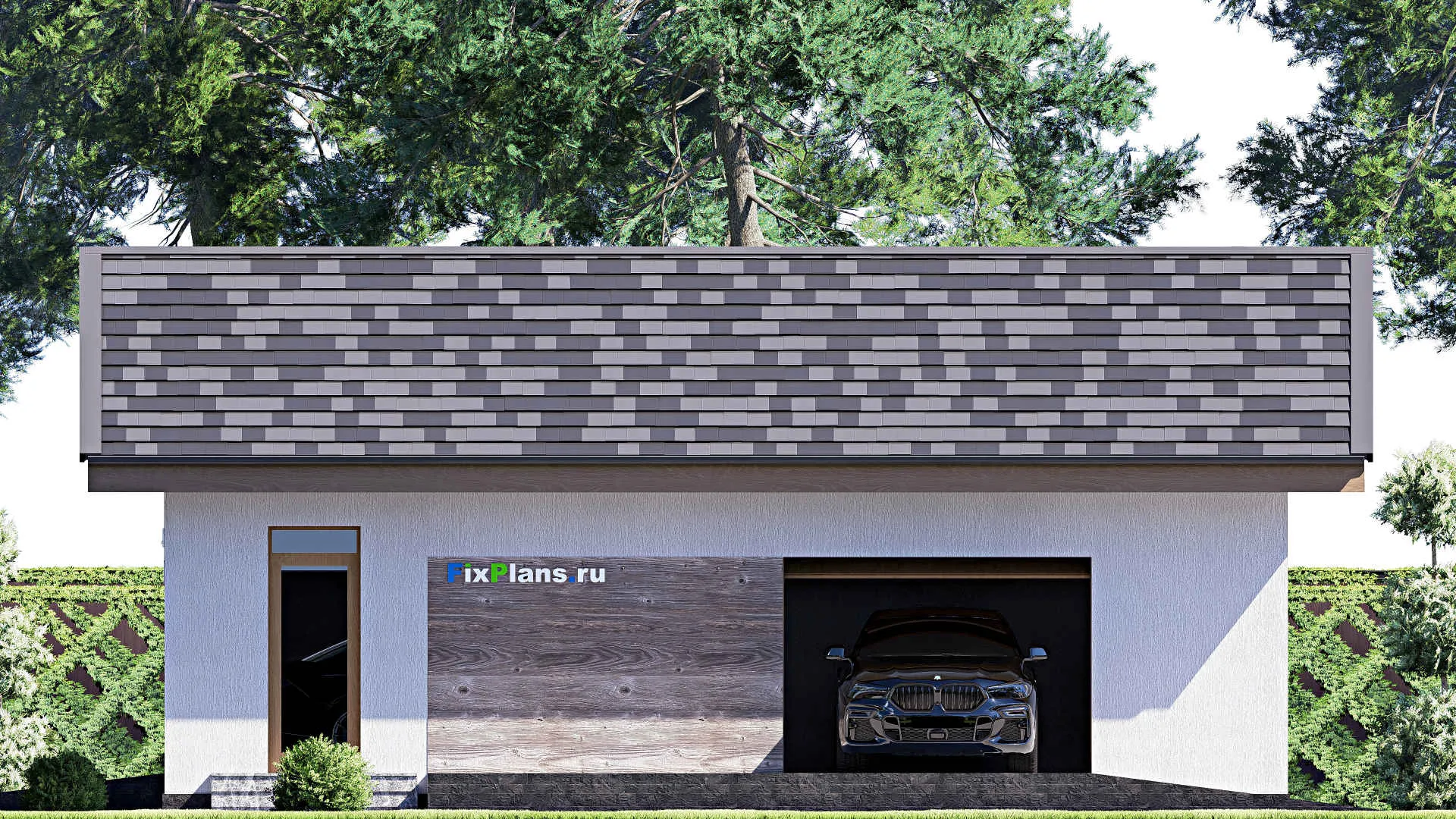 F-19475 - Проект гаража из газобетона 7 на 11, площадью 60 м² на 2 машиноместа