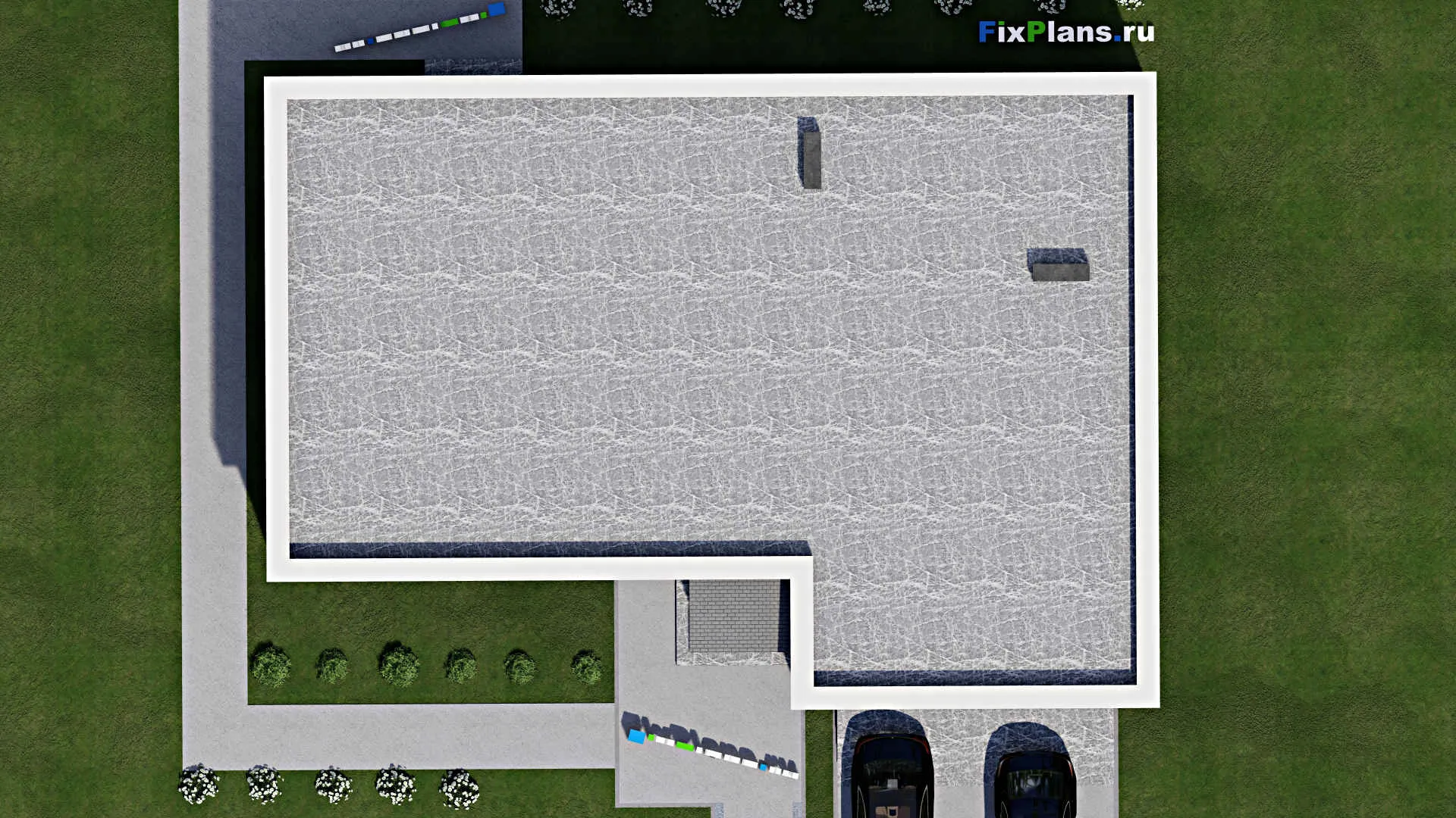 F-4976 - Проект одноэтажного дома 15 на 20, площадью 210 м² с террасой, гаражом на 2 машины и 3 спальнями