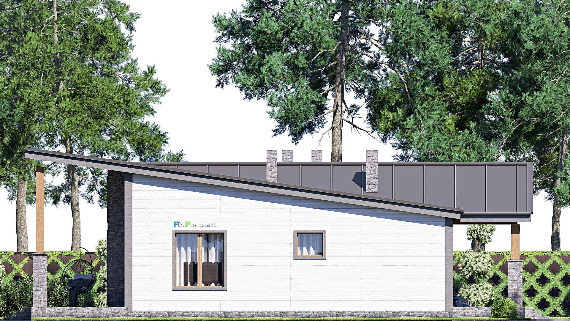 F-17180 - Проект одноэтажного дома 16 на 18, площадью 230 м² с террасой и 3 спальнями