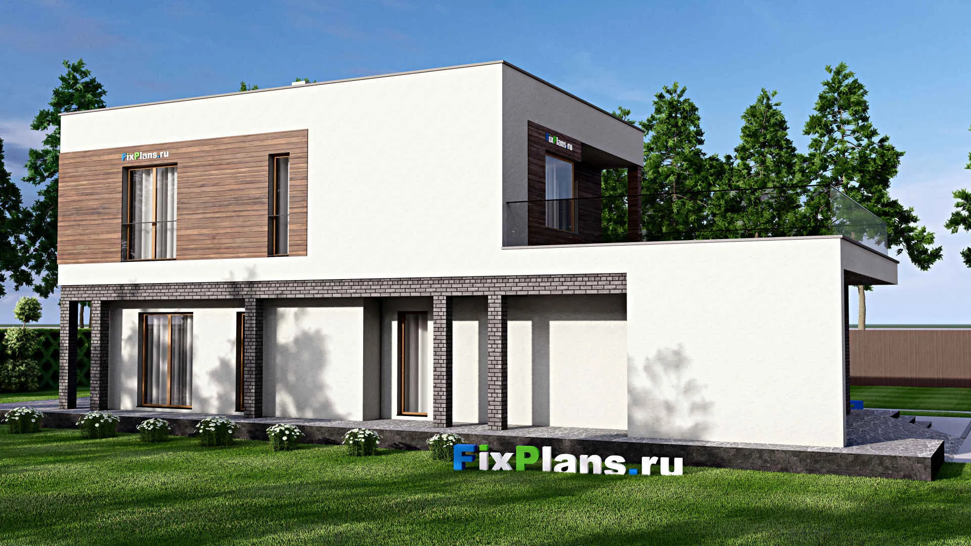 F-16046 - Проект двухэтажного дома 11 на 24, площадью 280 м² с террасой, балконом, гаражом на 2 машины и 3 спальнями