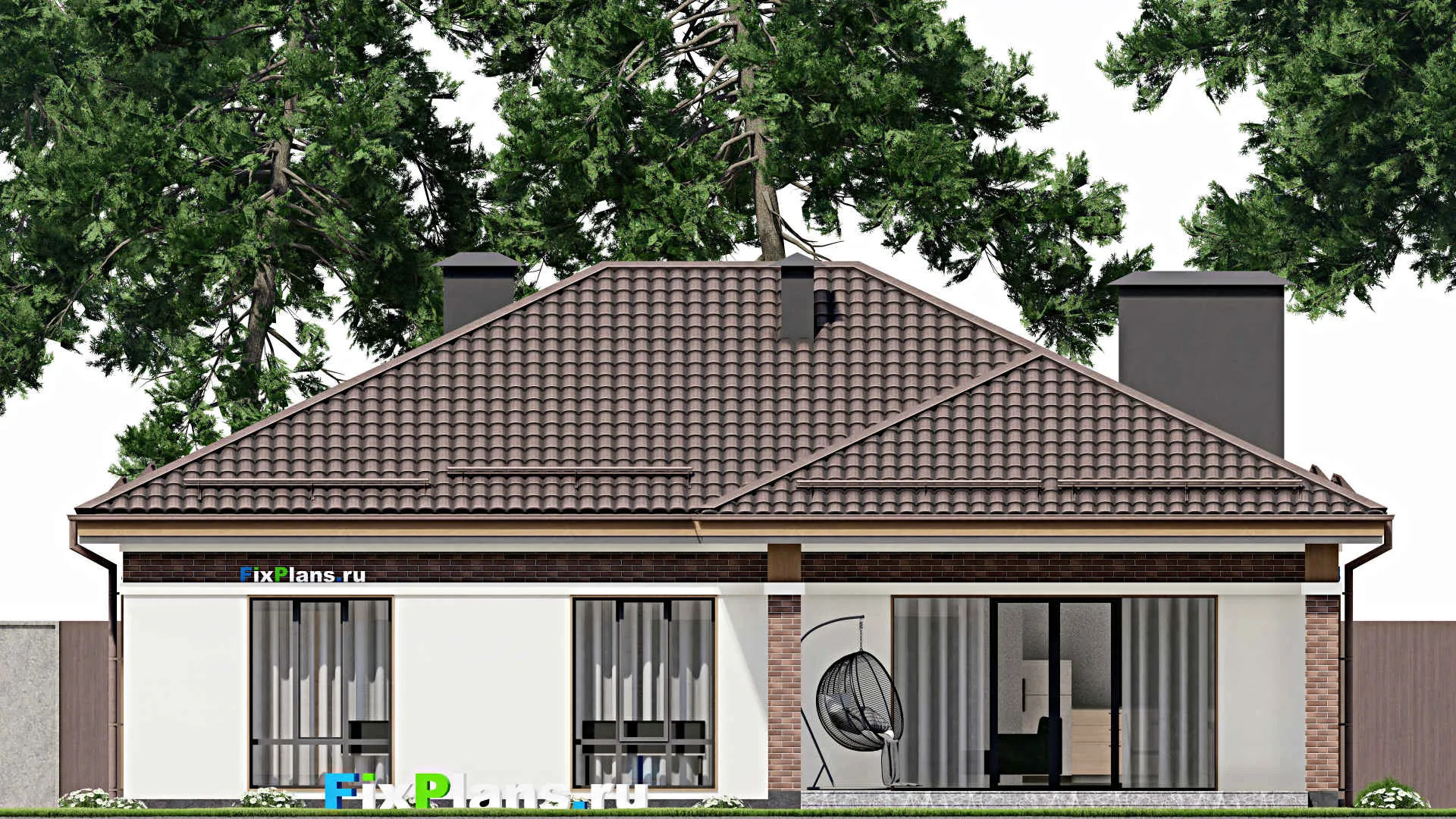 F-5462 - Проект одноэтажного дома 12 на 15, площадью 160 м² с террасой и 3 спальнями