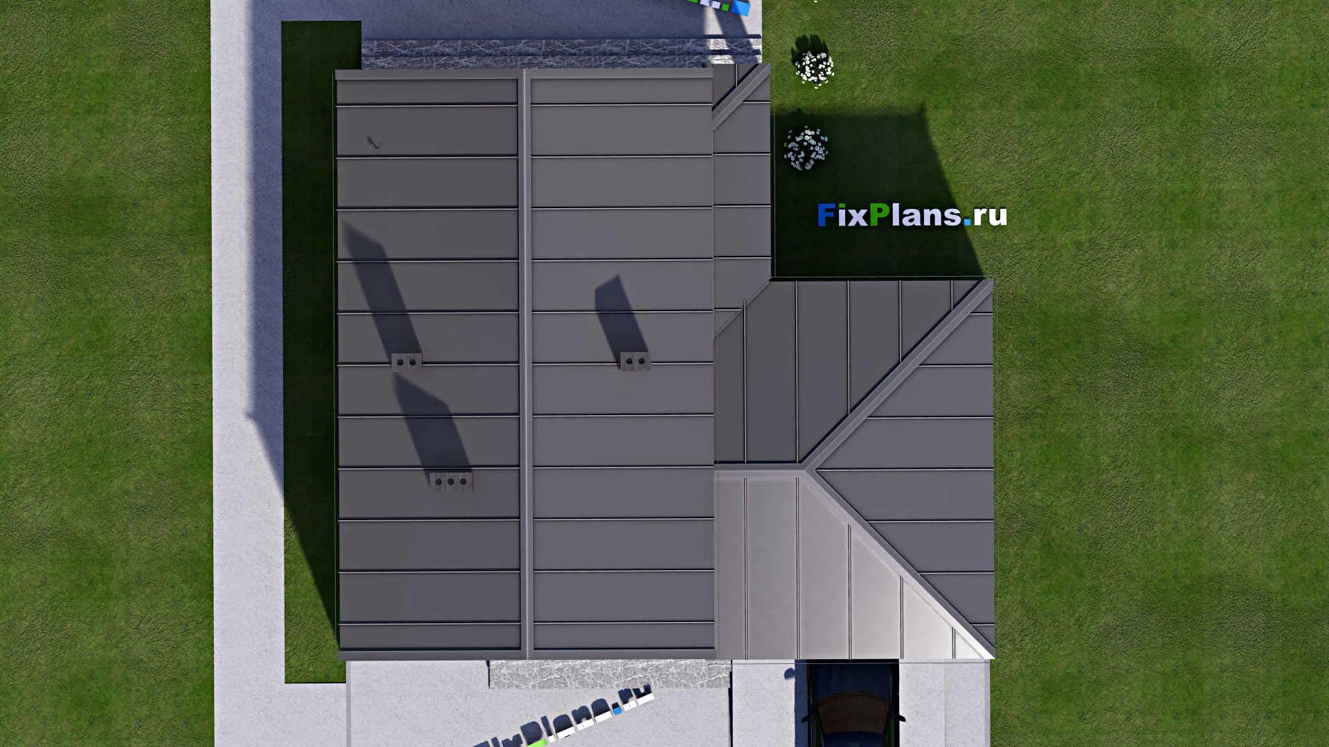 F-16208 - Проект дома с мансардой 13 на 14, площадью 180 м² с балконом, гаражом на 1 машину и 3 спальнями