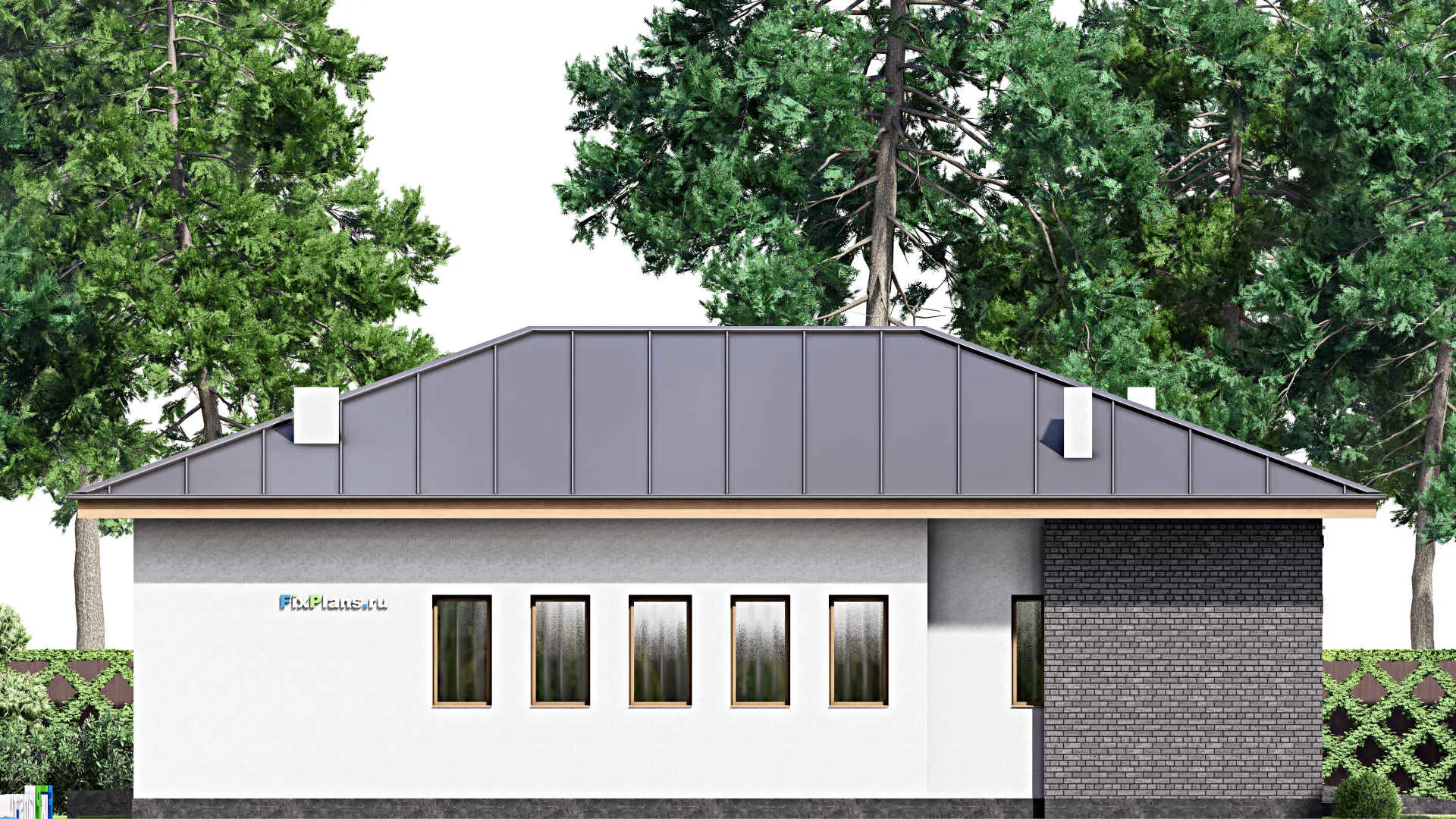 F-16190 - Проект одноэтажного дома 18 на 18, площадью 220 м² с террасой, гаражом на 2 машины и 3 спальнями