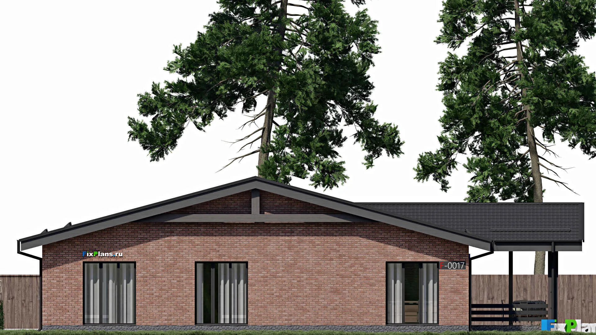 F-0017 - Проект одноэтажного дома 12 на 20, площадью 180 м² с террасой и 4 спальнями