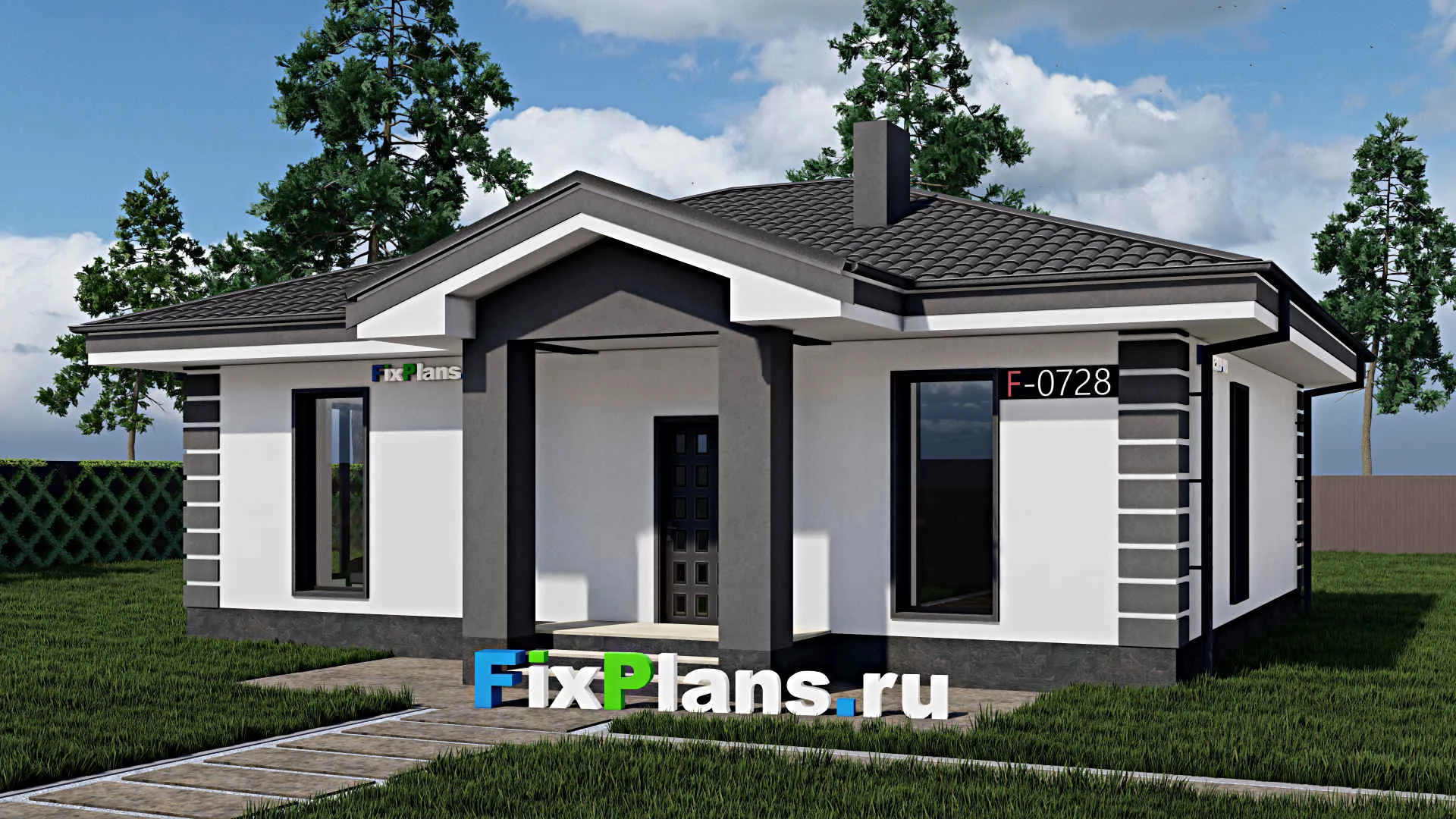 F-0728 - Проект одноэтажного дома 10 на 12, площадью 90 м² с 2 спальнями