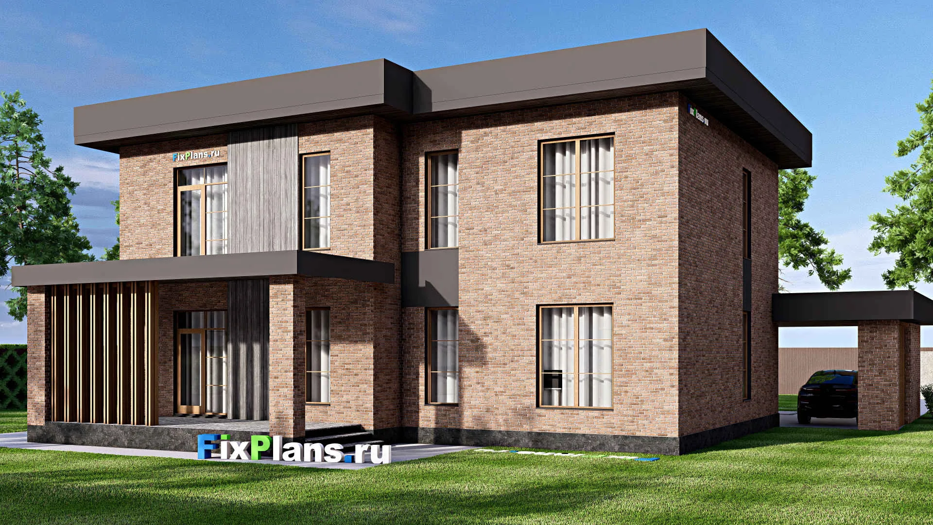 F-17054 - Проект двухэтажного дома 15 на 18, площадью 340 м² с террасой, балконом и 4 спальнями