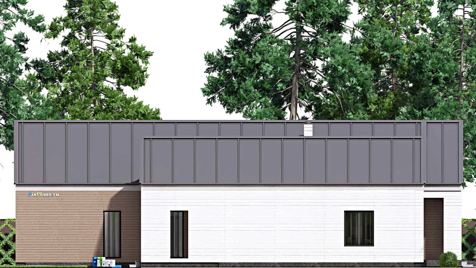 F-16073 - Проект одноэтажного дома 15 на 23, площадью 230 м² с террасой, гаражом на 2 машины и 4 спальнями