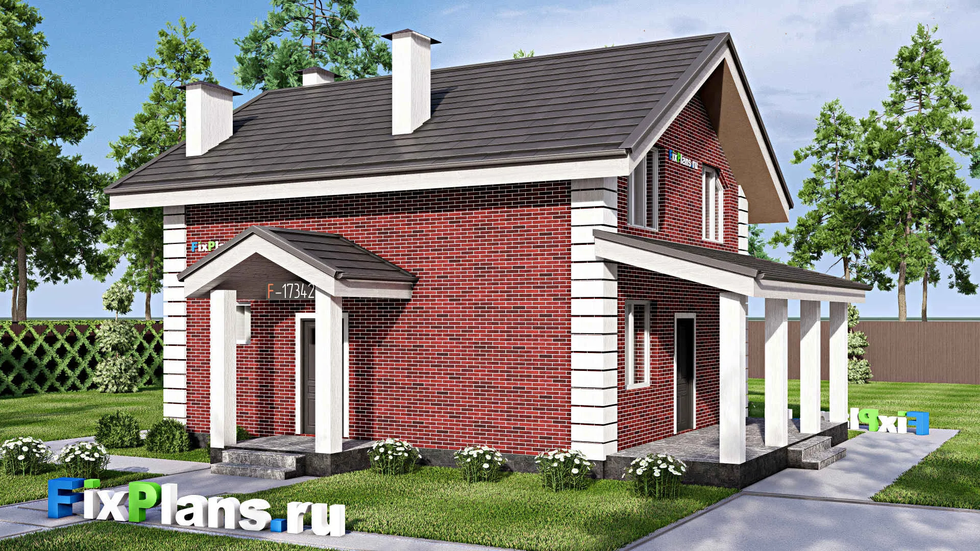 F-17342 - Проект дома с мансардой 10 на 12, площадью 120 м² с террасой и 3 спальнями