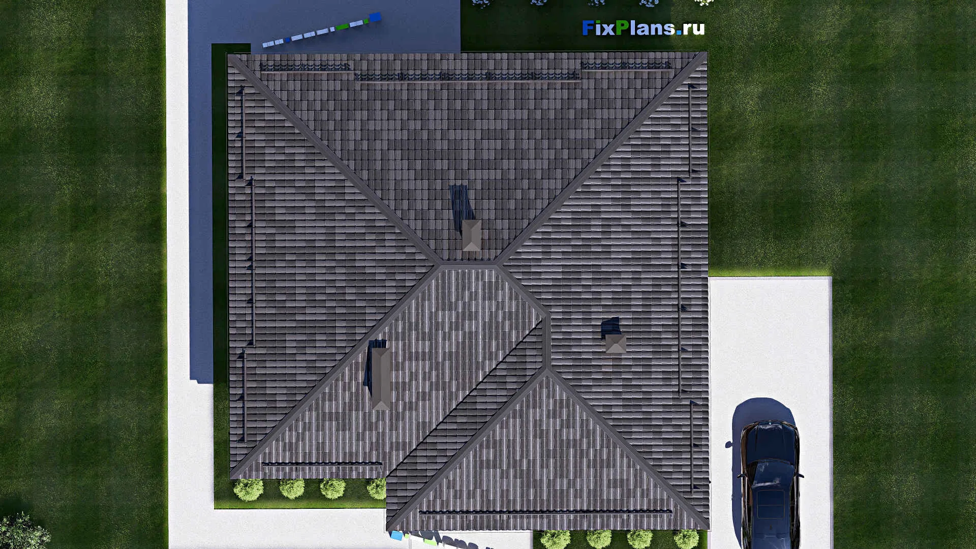 F-17792 - Проект одноэтажного дома 15 на 15, площадью 160 м² с террасой и 3 спальнями