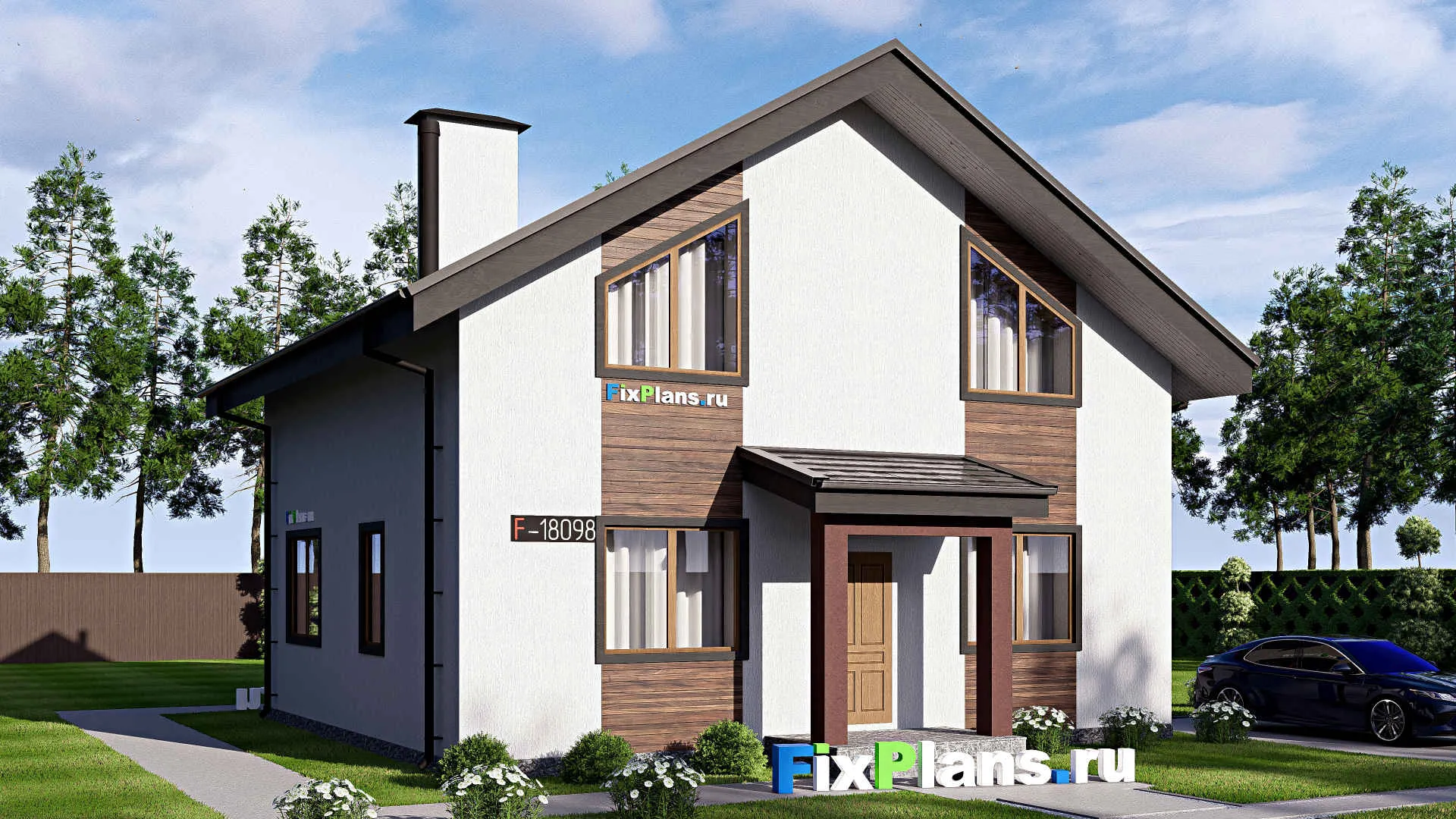 F-18098 - Проект дома с мансардой 11 на 11, площадью 140 м² с 4 спальнями