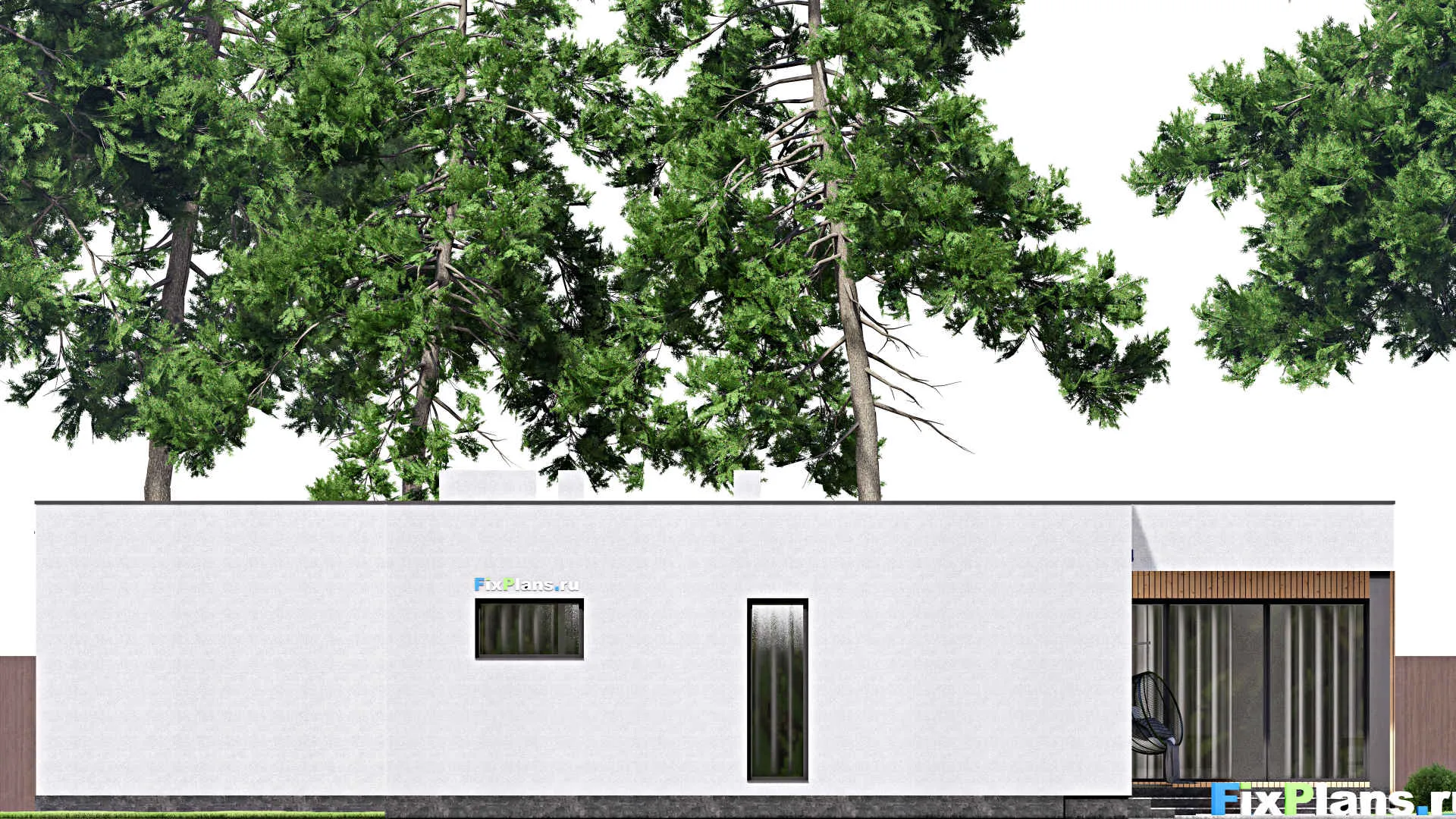 F-16577 - Проект одноэтажного дома 20 на 24, площадью 290 м² с террасой, гаражом на 2 машины и 3 спальнями