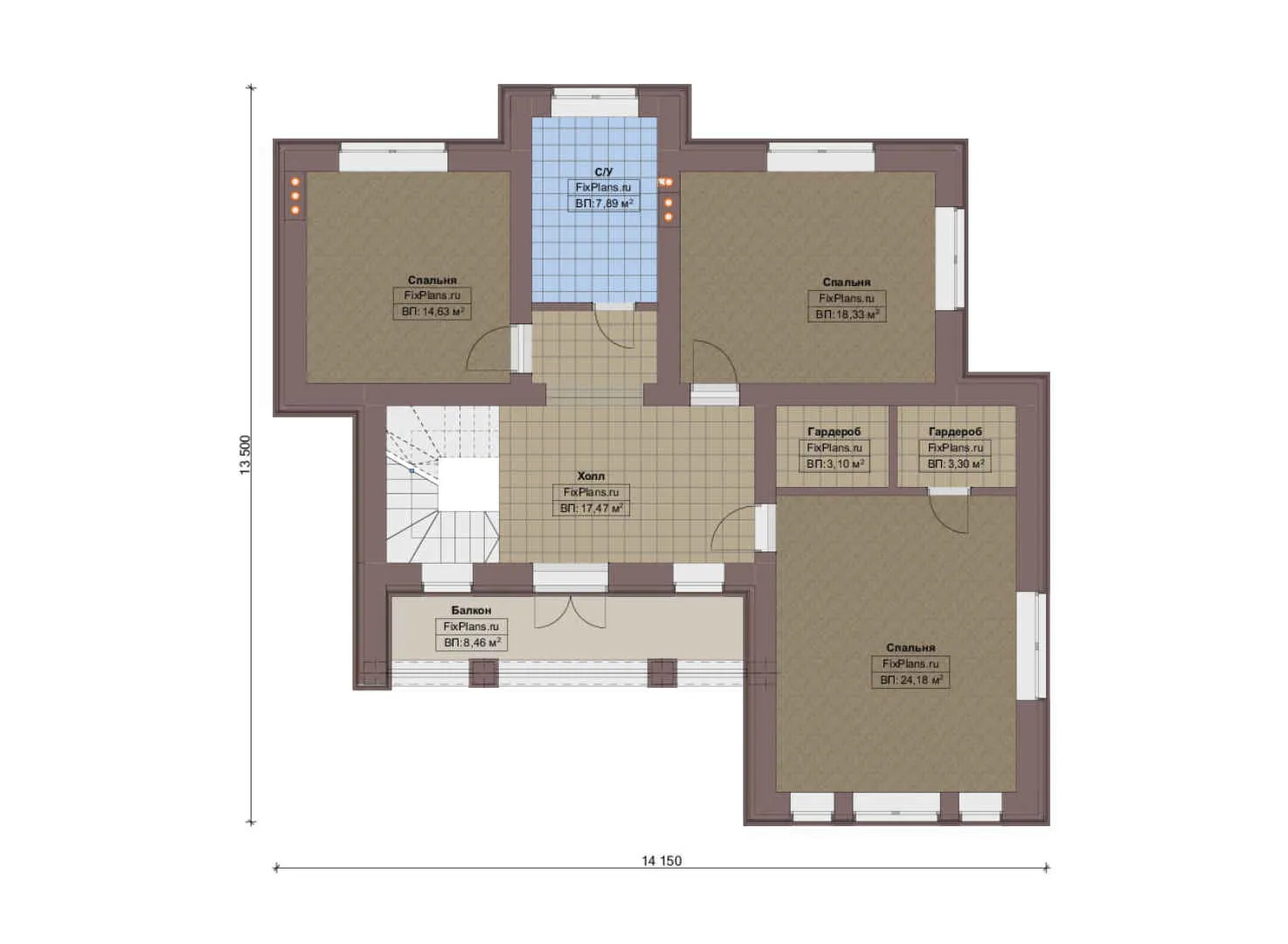 F-20735 - Планы двухэтажного дома 14 на 21, площадью 280 м² с террасой, балконом, гаражом на 1 машину и 4 спальнями