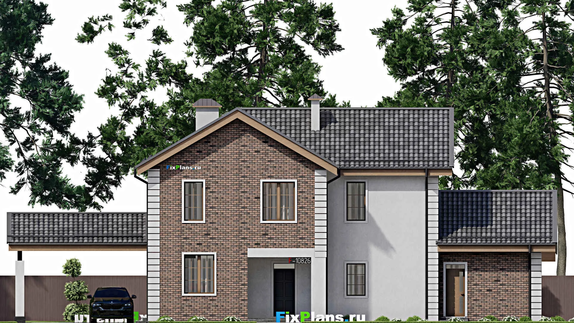 F-10826 - Проект двухэтажного дома 15 на 24, площадью 300 м² с террасой, баней и 3 спальнями