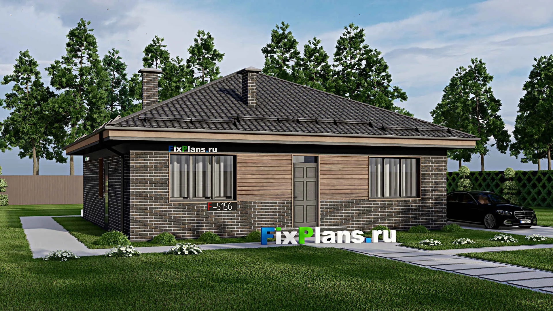 F-5156 - Проект одноэтажного дома 12 на 12, площадью 110 м² с 3 спальнями