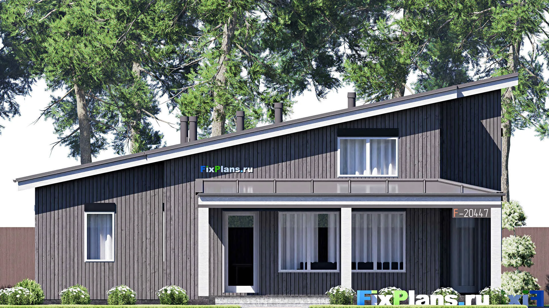 F-20447 - Проект одноэтажного дома 13 на 14, площадью 120 м² с террасой и 2 спальнями