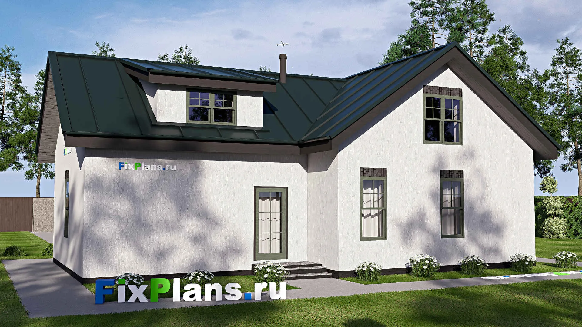 F-20546 - Проект дома с мансардой 14 на 16, площадью 230 м² с террасой, гаражом на 2 машины и 3 спальнями