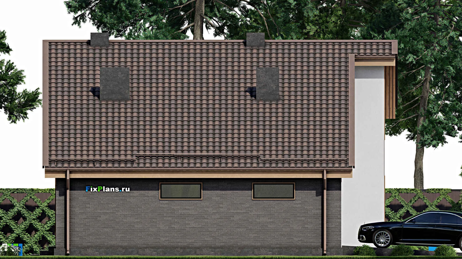 F-7676 - Проект дома с мансардой 12 на 16, площадью 190 м² с террасой, балконом, гаражом на 1 машину и 4 спальнями