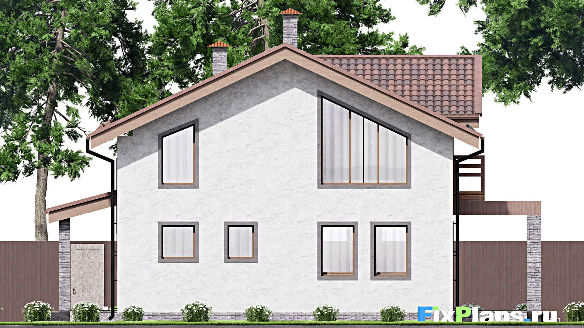 F-12869 - Проект дома с мансардой 10 на 14, площадью 160 м² с террасой, балконом и 4 спальнями